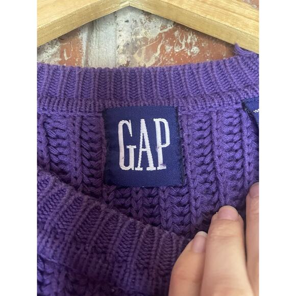 Vintage Knit Chunky Gap Crewneck Sweater Large Purple 100% Cotton Classic Cozy - Picture 3 of 5